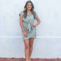 Entro Sawyer Dress- Green CLOTHING