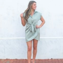 Entro Sawyer Dress- Green CLOTHING