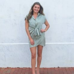 Entro Sawyer Dress- Green CLOTHING