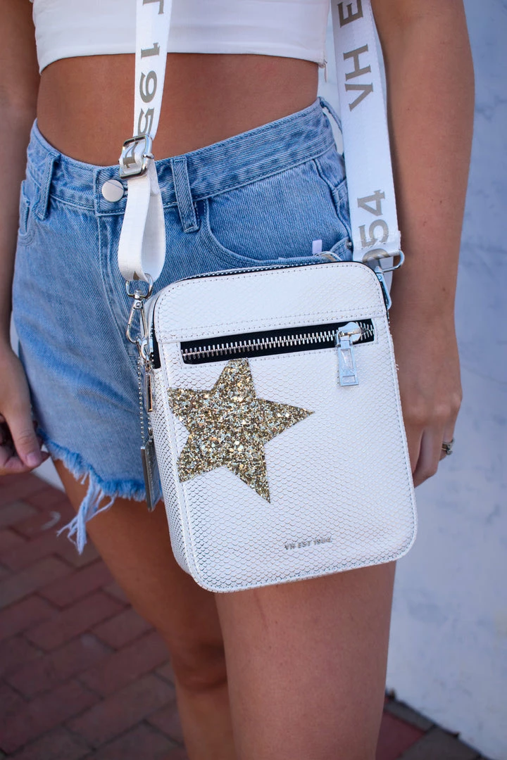 BAGS Vintage Havana Crossbody- White Snake/Gold Star