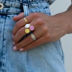 Golden Stella Epoxy Smiley Face Ring JEWELRY