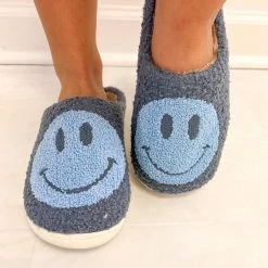 Miss Sparkling Navy Smiley Face Slippers SHOES