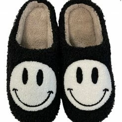 Miss Sparkling SHOES Black Smiley Face Slippers