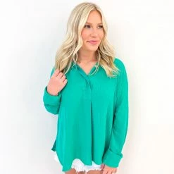 Before You Collection CLOTHING Hillary Top- Green